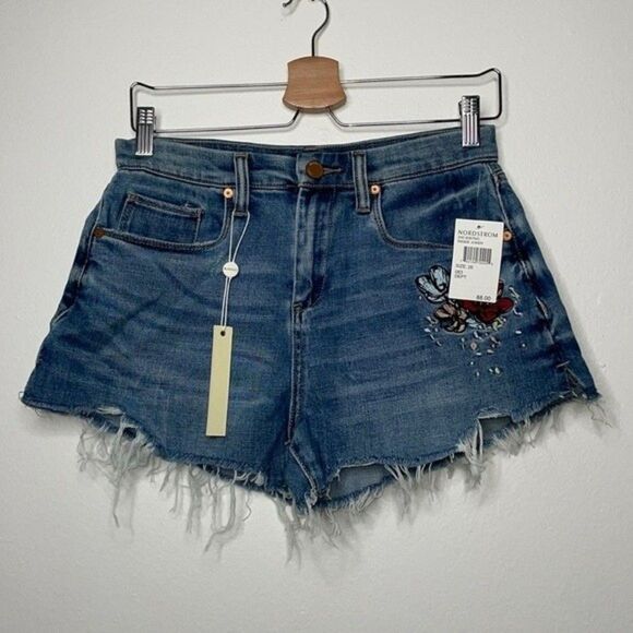 Blank NYC Festival Floral Embroidery Denim Cut Off Shorts Inside Joker 26 - Picture 6 of 15